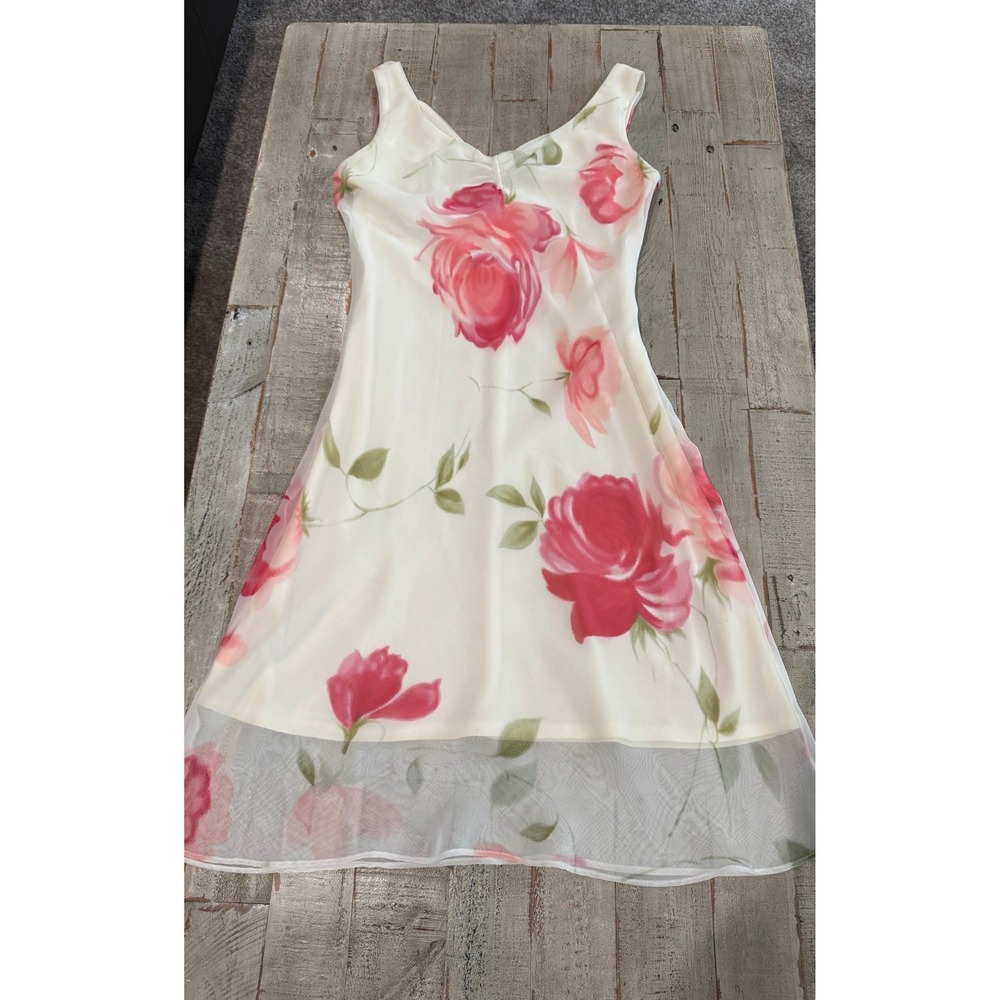 Alyn Paige Vintage Y2K Fairy Pink Floral Sheer Overlay Midi Dress USA Sz 5/6